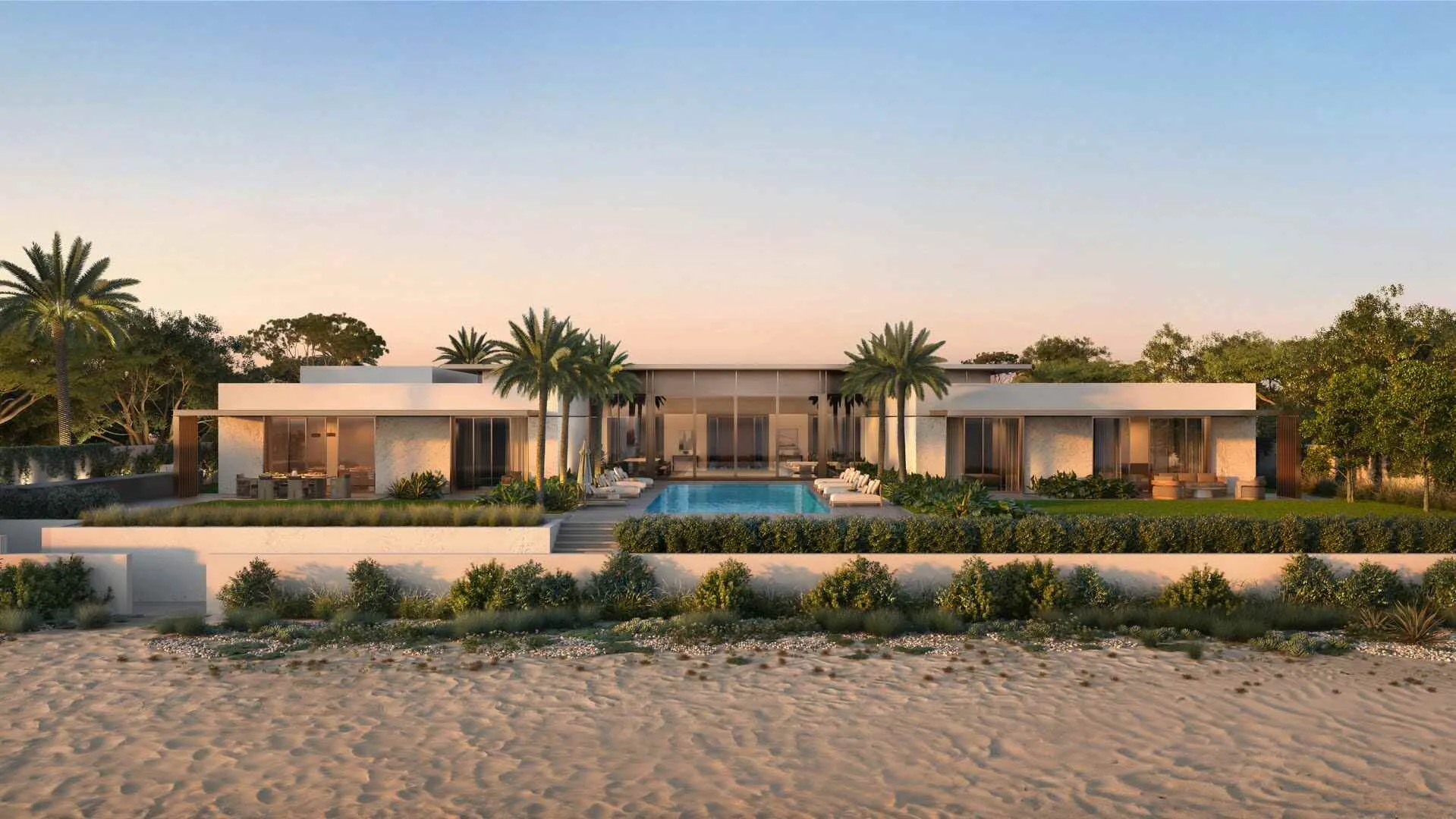 Shoreline 2 beachfront residence at Bayn by ORA — sunset over the sea